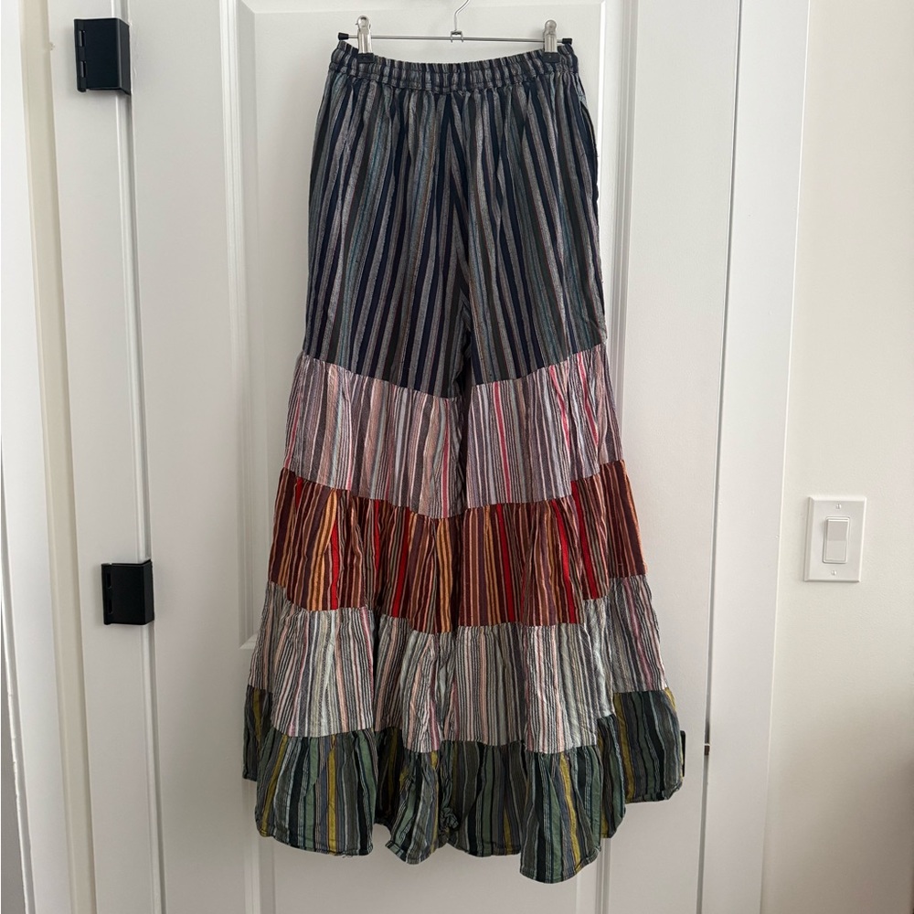 Bohemian Tiered Striped Wide Leg Flowy Pants 100% cotton, like new - Picture 2 of 4